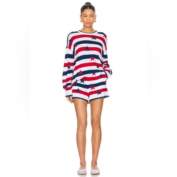 NWT Show Me Your MuMu Go To Sweater Red White Blue Star Spangled Size M - Picture 3 of 10